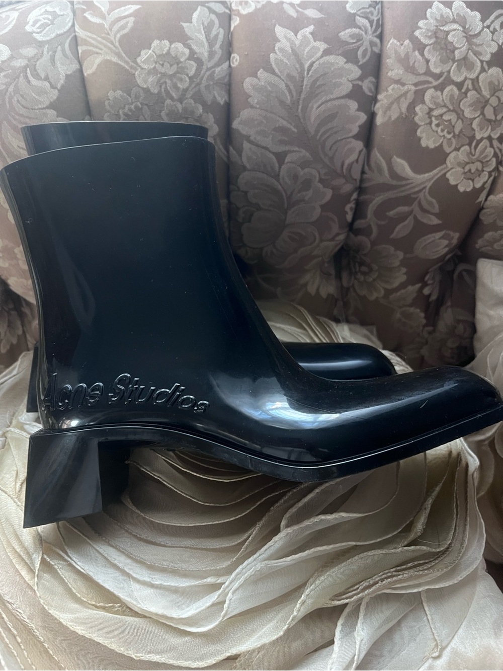 Acne Black Patent Square-Toe Ankle Boots - Picture 2 of 8